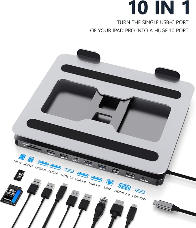 USB C Hub Stand for MacBook Pro, 10 in 1 Adapter for MacBook Air Docking Station with 4K 60Hz HDMI, RJ45 Gigabit Ethernet, SD/TF Card Reader, 4 USB 3.0 for iPad/Dell HP/Surface/Lenovo Laptop Dock