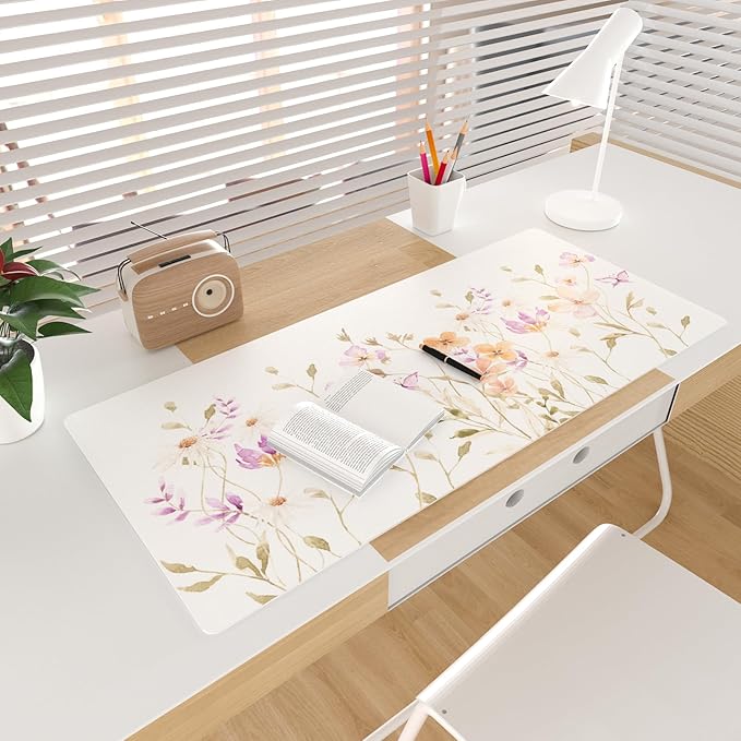 Colorful Star Large Mouse Pad, Floral Waterproof Office Desk Mat, Non-Slip Computer Gaming Mouse Pad, XXL PC Laptop Protector Pads, PU Leather Desk Writing Pads for Office Home, 31.5" x 15.7"