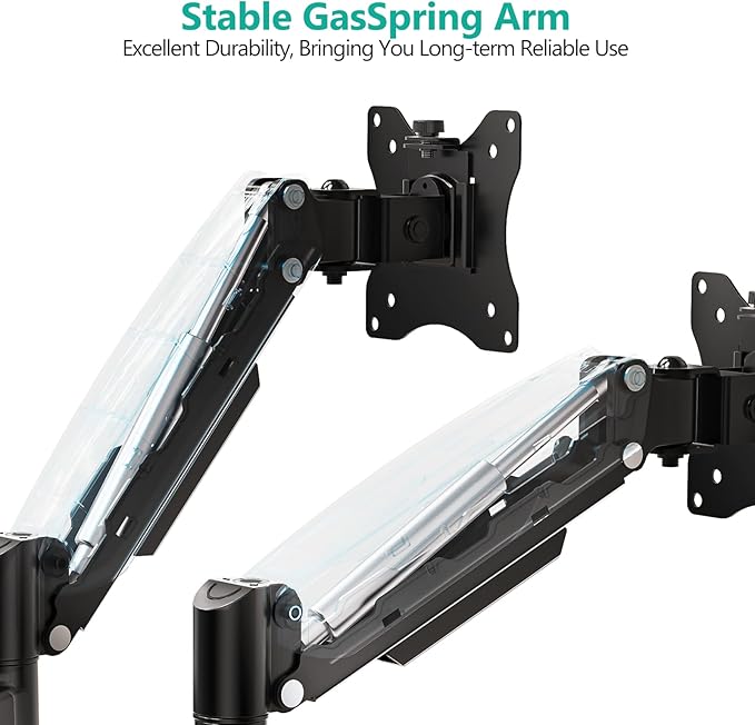 WALI Triple Arm Laptop and Dual Monitor Desk Mount for 17" Notebook and Up to 32" Screens, Adjustable Gas Spring Monitor Arms with Tilt Swivel Rotation, VESA 75x75 100x100, Black (GSDM003LP)