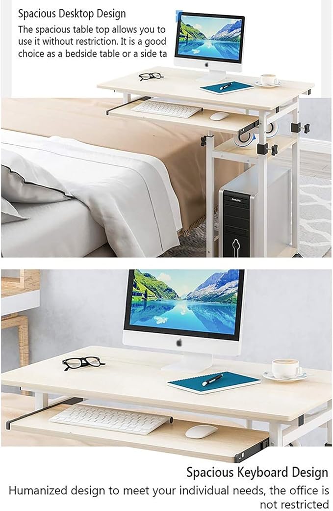 BBNB Laptop Desk, Standing Height Adjustable Computer Desk with Mobile Phone Tablet PC Slot Movable with Wheels, Portable Side Table for Bed Sofa (Color : A)