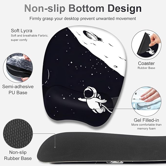 Large Mouse Pad, Keyboard Wrist Rest Set, Ergonomic, Non-slip, Washable, Wrist Support, Waterproof, 35.4 x 16 inches, Space Astronaut