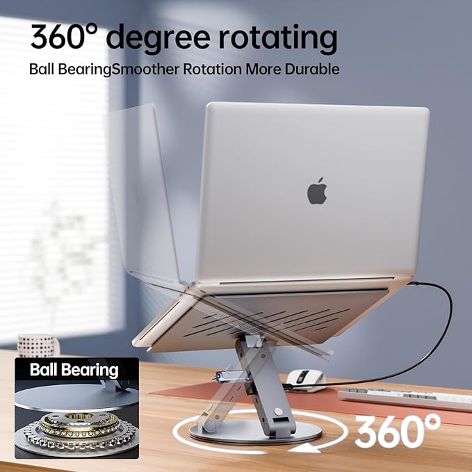 USB C Laptop Docking Station, 6 in 1 USB C Hub 4K@60Hz HDMI, 100W PD, 5Gbps Ports, 360° Rotating Adjustable Laptop Stand for MacBook Pro/Air Dell HP Lenovo, Universal Desk Dock - Gray