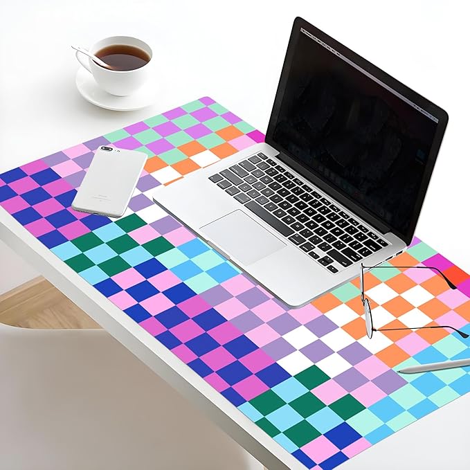 EOBTAIN Colorful Large Mouse Pad Checkered Desk Mat for Keyboard and Mouse, XXL Gaming Mousepad Extended Smooth Non-Slip Rubber Mouse Mat Cute Desk Accessories for Office Home,31.5x15.7 Inch