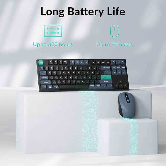 Keychron B33 Wireless Keyboard & BM25 Mouse Combo, 2.4 GHz/Bluetooth 5.2/Wired, 80% TKL Silent Portable Ergonomic Keyboard Adjustable DPI Mouse, Unifying Receiver for macOS Windows Linux