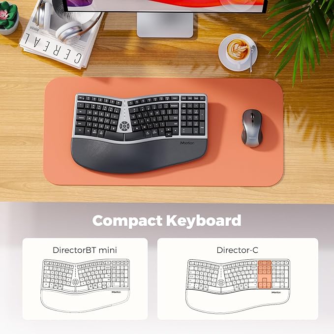 MEETION Ergonomic Wireless Keyboard and Mouse Combo, 2.4G Curved Compact Keyboard with Cushioned Palm Rest, 4 Level DPIs Adjustable Wireless Mouse, for Windows/Mac/Desktop/Laptop/PC, Gray Black