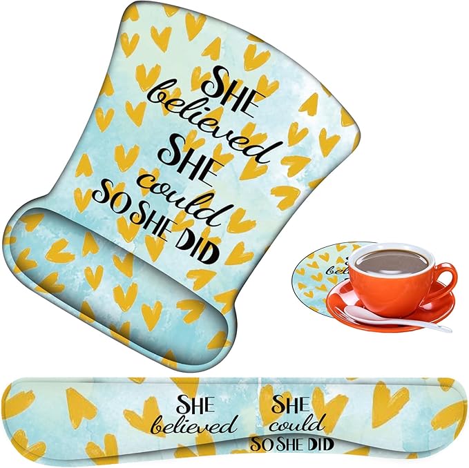 Ergonomic Mouse Pad, Mouse Wrist Rest Pad + Keyboard Wrist Rest Pad + Coaster, Made of Memory Foam, Easy to Use and Relieve Wrist Pain, Office, Home - She Believed She Could So She Did