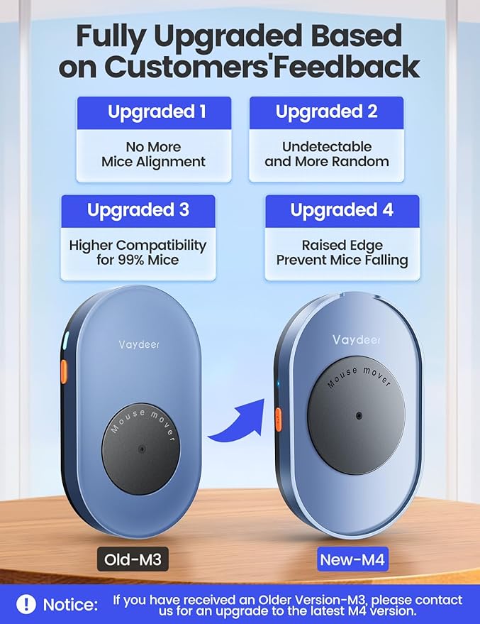 Vaydeer Undetectable Mouse Mover, M3 Mouse Jiggler Device with ON/Off Switch, Driver-Free Shaker Wiggler Mouse Movement Simulation for Computer Awakening, Gift Ideal for Men/Women (River Blue)