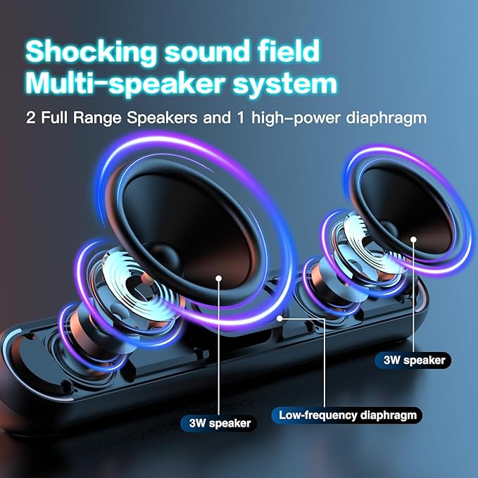 Desktop Computer Speakers, Stereo Soundbar, Bluetooth 5.3, USB/Type-C Power and Audio Transmission, Plug-and-Play, Compatible with PC, Mac, Laptops, Monitors, RGB Lighting, Wired Gaming Speakers