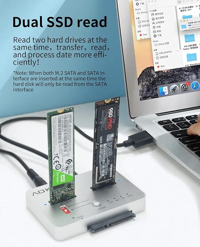 AOKO M.2 Duplicator SATA to NVMe SSD Cloner Docking Staion for NVMe + M.2 NGFF and 2.5" /3.5" SATA SSD/HDD Converter and Reader Bidirectional Offline Hard Drive Cloner