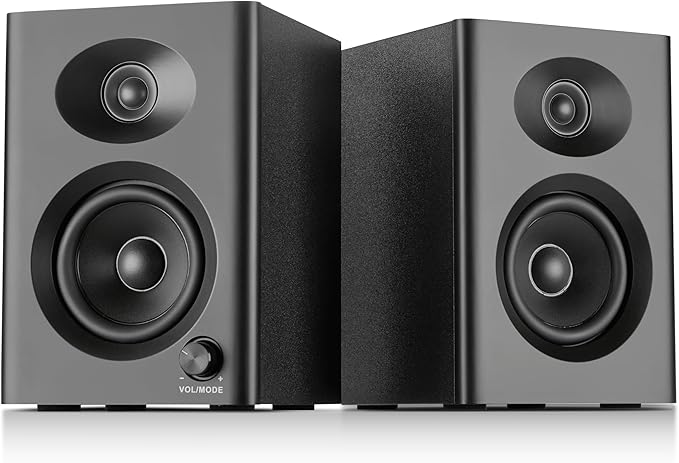Computer Speakers for Desktop PC - 60W Bluetooth Stereo Sound with Bass, Active Powered Speakers for Home Audio, Monitor, Laptop, Gaming & TV, (Black Pair)
