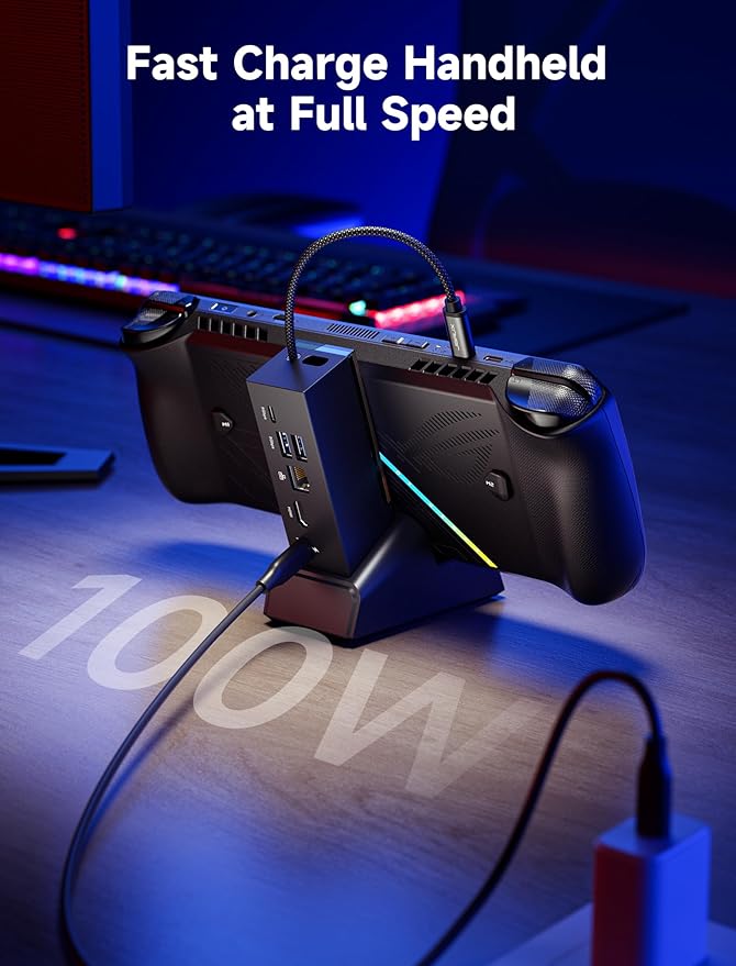 JSAUX Docking Station for ROG Xbox Ally X (2025)/ROG Ally X/ROG Ally/Steam Deck/Legion Go/Legion Go S, 6-in-1 Dock with HDMI 4K@120Hz, Gigabit Ethernet, USB A & USB C 3.2 Gen 1, 100W Charging - HB0609
