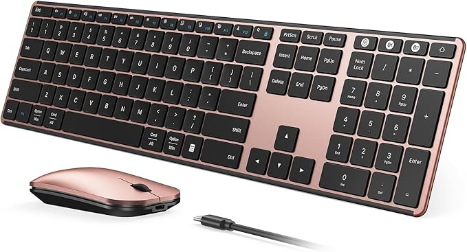 seenda Wireless Bluetooth Keyboard and Mouse Combo, SKM64-3 Rechargeable Slim Quiet Keyboard Mouse, 3 Multi-Device Connection, Compatible for Windows, Mac, MacBook, iPad, Tablet, Black Rose Gold