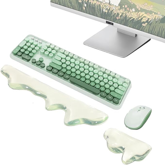 Gel Mountain Keyboard and Mouse Wrist Rest Set Abstract Clear Green Keyboard Wrist Rest Transparent Ergonomic Cute Minimalist Mouse Wrist Pad Silicone Non-Slip Support for Computer Keyboard 60% 68%75%