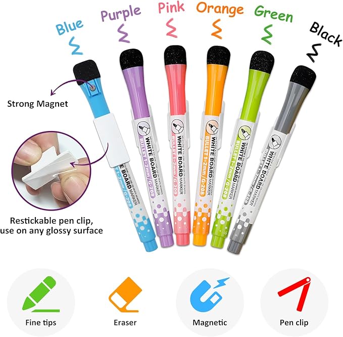 3-Piece Re-stickable Whiteboard Planner Set, Dry Erase Monthly Calendar, Weekly Planner, Shopping List, and 6 Colorful Markers with Erasers, Fridge or Wall Organizer and Scheduler for Home or Office