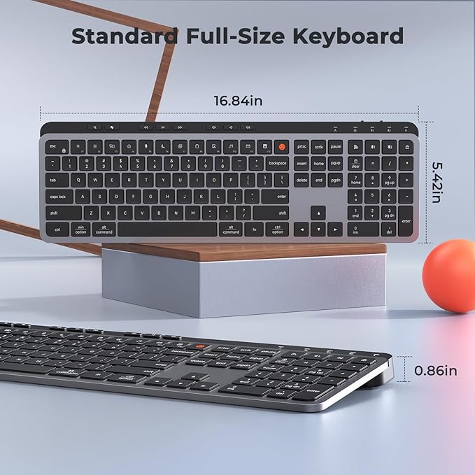MEETION K9990 Slim Wireless Bluetooth Keyboard, Low Profile Quiet Typing, 3-Device Switching (2.4G+BT), Rechargeable Full Size Keyboard, Scissor Switch, for Windows Mac PC Desktop Laptop Tablet,Black