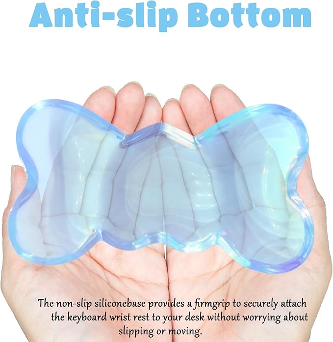 Gel Wrist Rest for Keyboard and Mouse Transparent Blue Bow Elbow Pad Cushion Ergonomic Cute Clear Cool Heart Mouse Wrist Pad Silicone Non-Slip Support for Computer Gaming Home Office Women Hand Pillow