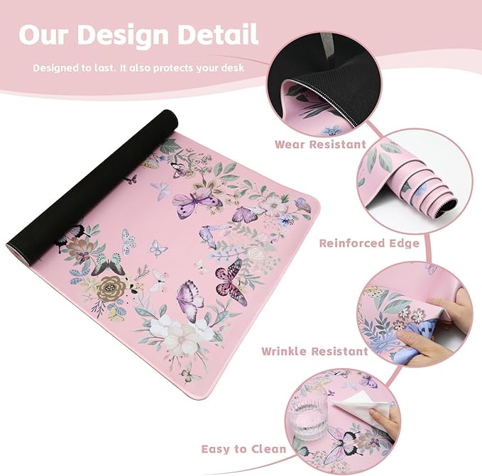 Baziabbo Pink Desk Mat,XXL Extended Big Mouse Pad,Cute Gaming Mousepad with Stitched Edge,Non-Slip Rubber Base Keyboard Desk Pad for Home Office Study Game