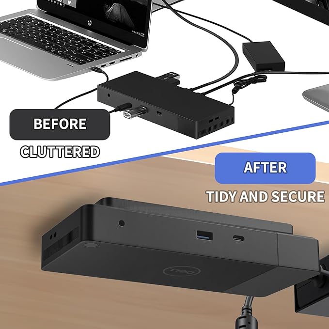 Under Desk Mount for Dell WD19 / WD19S / WD19TB / WD19TBS / WD19DCS / WD22TB4/UD22 Docking Station + Power Bricks(for Original180W & 130W)- Docking Station and Power Bricks Mount Holder Kit