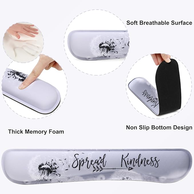 MEGREZ 4-in-1 Ergonomic Memory Foam Wrist Rest Set, Desk Pad, Mouse Pad with Wrist Rest, Keyboard Pad, Suitable for Office Workers, Programmers & Gamers–Relieve Typing & Gaming Fatigue, Gray Dandelion