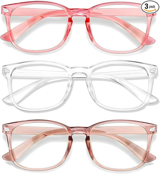 Blue Light Glasses for Woman Men | 99% Blue Light Blocking Glasses for Computer Gaming TV Phone Screen Square Frame | Anti Eyestrain & UV Glare Protection - 3 Pair