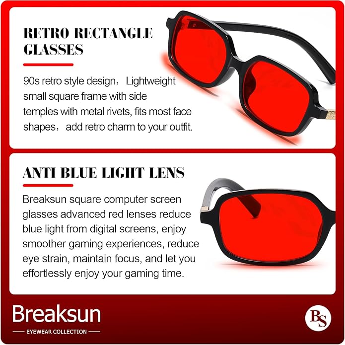 Retro Rectangle Glasses for Women Men Small Square Blue Light Blocking Glasses Vintage Eyeglasses