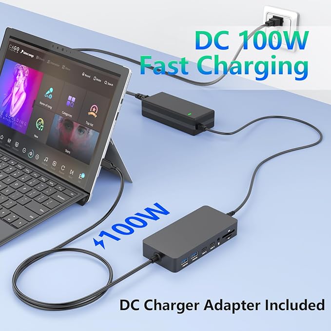 New Thunderbolt 4 Dock Dual HDMI+VGA with Power Adapter Compatible with Surface Pro 12/11/10/9/8/X/7+/7, Surface Laptop 7/6/5/4/3, Surface Go 4/3/2/1, Surface Laptop Go 3/2/1, Surface Book 3/2
