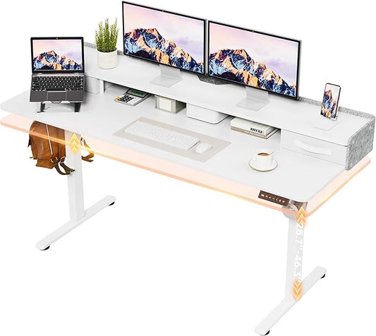 Furmax Electric Standing Desk with Drawers, Stand Up Desk with Storage Shelf Height Adjustable Computer Desk with Organizer for Home Office Ergonomic(White, 55 Inch)