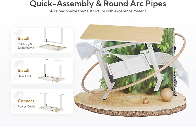 INNOVAR Bamboo Standing Desk with Drawers,55 Inch Adjustable Stand Up Desk,Quick Install Electric Home Office Stand Desks with Whole-Piece Board,Adjustable Height Computer Desks,White Frame/Bamboo Top