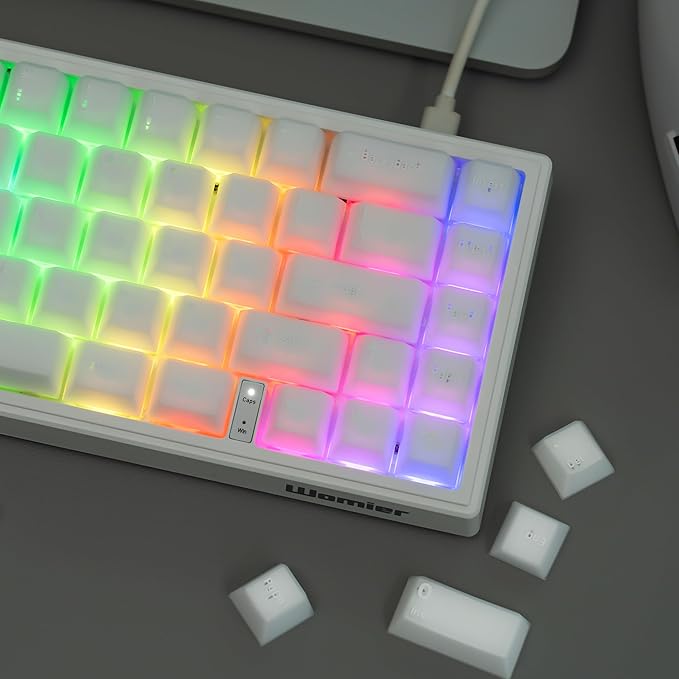 dagaladoo White Jade keycap 121-key Double Shot pbt keycaps Translucent keycaps Ceramic Cherry Profile Creamy Custom Keycap Set for 60%/65%/75%/TKL/96%/100% US Layout Mechanical Keyboard