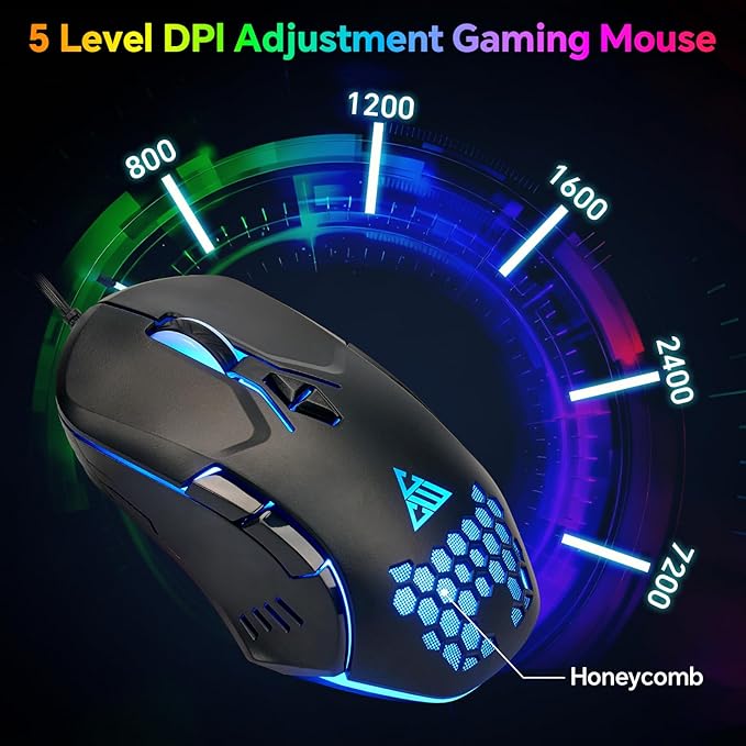CHONCHOW Gaming Keyboard and Mouse Combo, USB Wired RGB Backlit Anti-Ghosting Silent Keyboard with Ergonomic Wrist Rest & Phone Holder, 7D 7200DPI Gaming Mouse for PC Gamer Xbox PS4 PS5 (RGB-Black)
