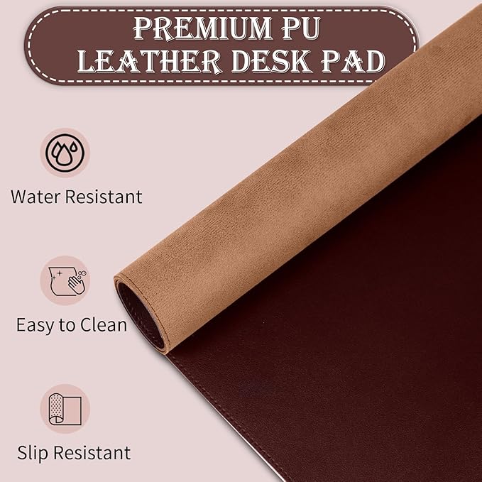 Large Desk Mat 35.4" x 17", PU Leather Desk Pad Protector, Non-Slip Large Mouse Pad for Desk, Waterproof Computer Desk Mat, Office Desk Pad for Keyboard Mouse (Brown Coffee)