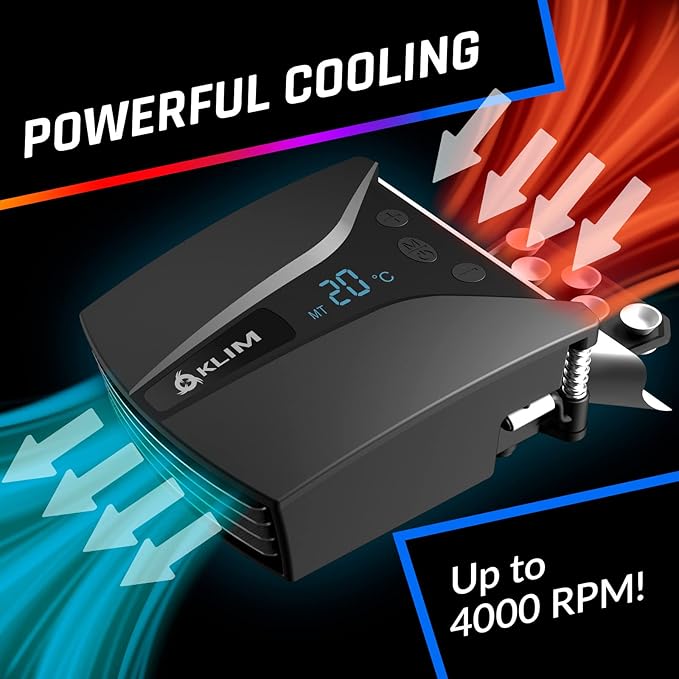 KLIM Tempest Laptop Cooler with Vacuum Fan - New - Gaming Laptop Fan with Display - Temperature Detection + Automatic/Manual Mode - 4000 RPM - Portable - Compatible with Laptop Cooling Pads