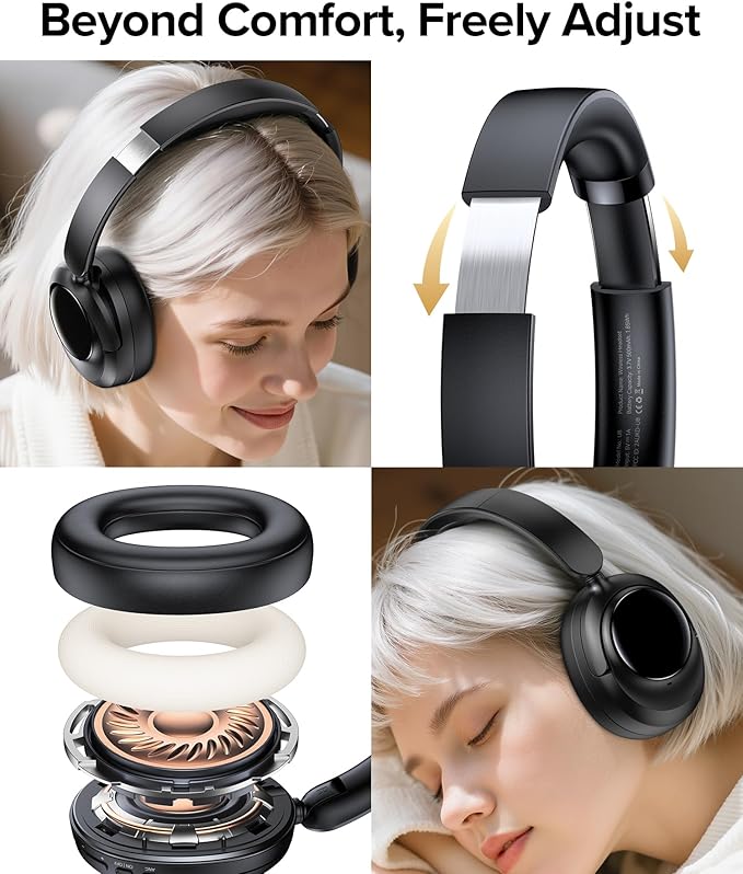 Hybrid Active Noise Cancelling Headphones,120H Playtime Bluetooth 6.0 Over Ear Headphones with Hi-Res Audio,5 ENC Mics Clear Call,HiFi Stereo Foldable Wireless Headphone Headset for Travel Office Game