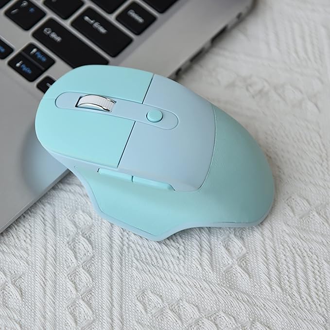 Lomiluskr Ergonomic 2.4G & Bluetooth Dual Mode Wireless Mouse with PU Cover, Soundless Keys, Candy Colors, Compatible with Notebook, PC, Tablet, Smartphone (Blue)