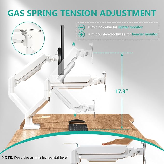 WALI Dual Monitor Stand, Adjustable Gas Spring Arm Monitor Mount for 2 Monitors up to 32 Inch,19.8lbs Capacity (GSMP002W), White by WALI