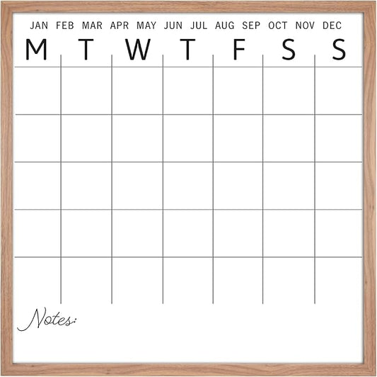 MCS Dry Erase Calander 30x30 Walnut Framed Monthly Calendar for The Wall, Stay Organized with Family Planner for Appointments, Sports, Events & More