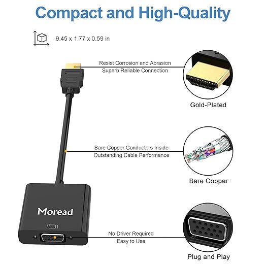 Gold-Plated Active HDMI to VGA Adapter, 2 Pack, Male to Female with Micro USB Power Cable & 3.5mm Audio Port Cable for PS4, MacBook Pro, Mac mini, Apple TV