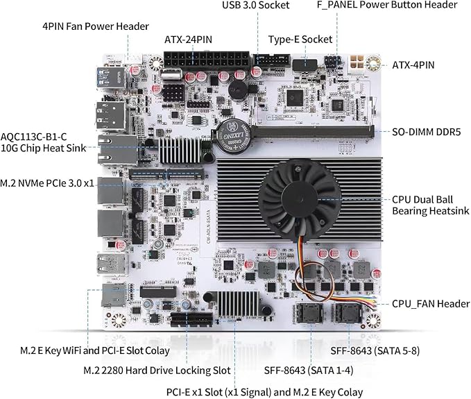 8-Bay NAS Mini ITX 10Gbps NAS Motherboard Adaptable to Support 8sata One 10Gbps Electrical Port Two 2.5G Electrical Ports Two m.2 nvme Two pcie3.0 Type-c 10Gbps (N150+2x8643)