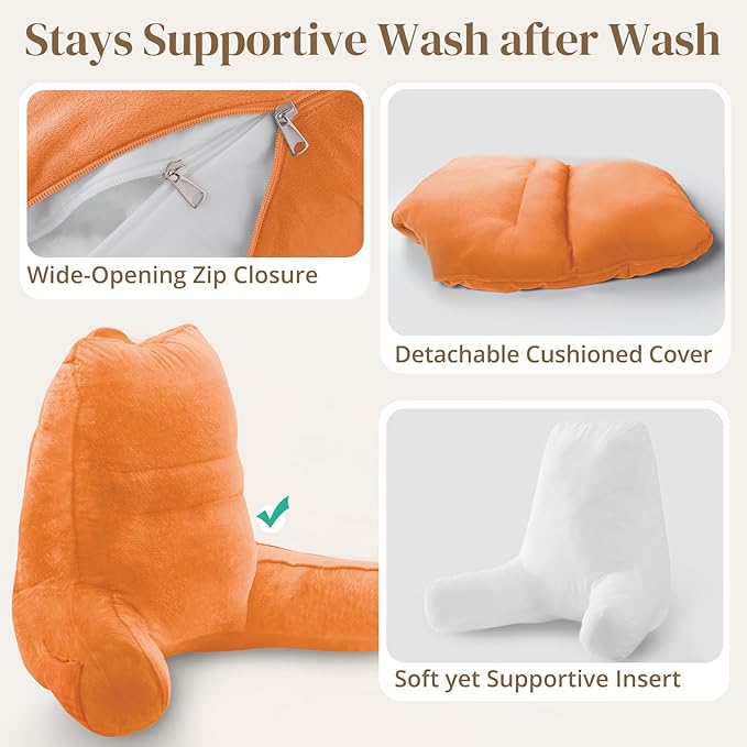 Sasttie Reading Pillow, Pillows for Reading or Relaxing – Ergonomic Support for Head, Neck, Back, and Lumbar, 21-Inch, Orange