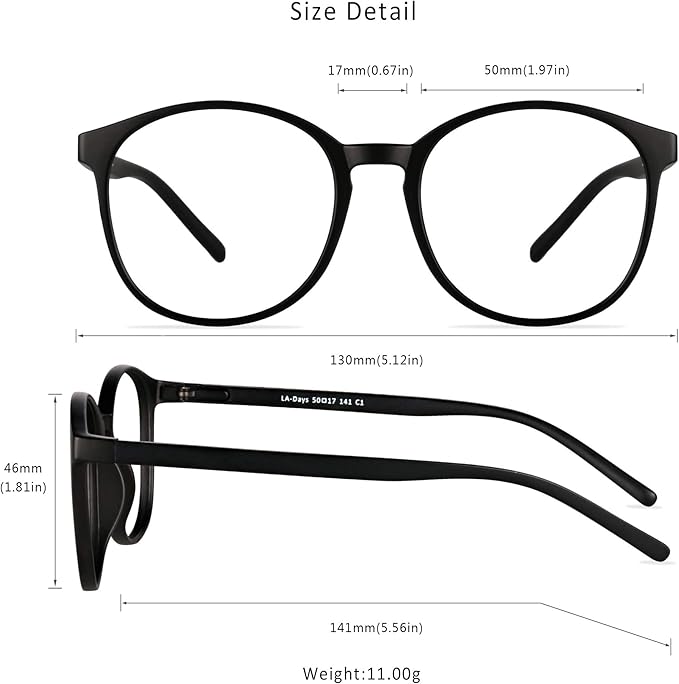 LifeArt Round Blue Light Blocking Glasses, Computer Glasses, Gaming Glasses, TV Glasses for Women Men (Black, 2.75 Magnification)