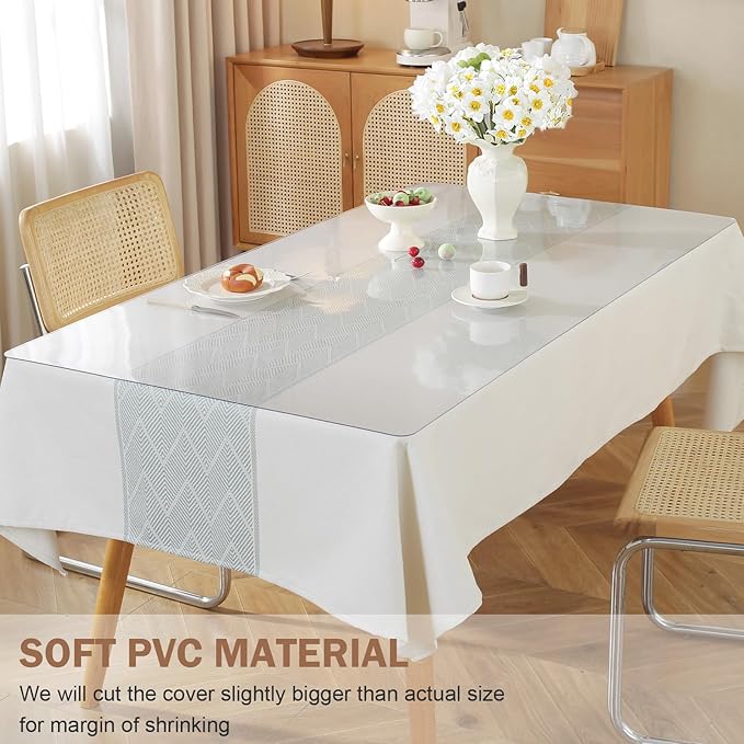 LovePads 1.5mm Thick 42 x 96 Inches Frosted Table Cover, Clear Table Protector for Dining Room, Kitchen Wood