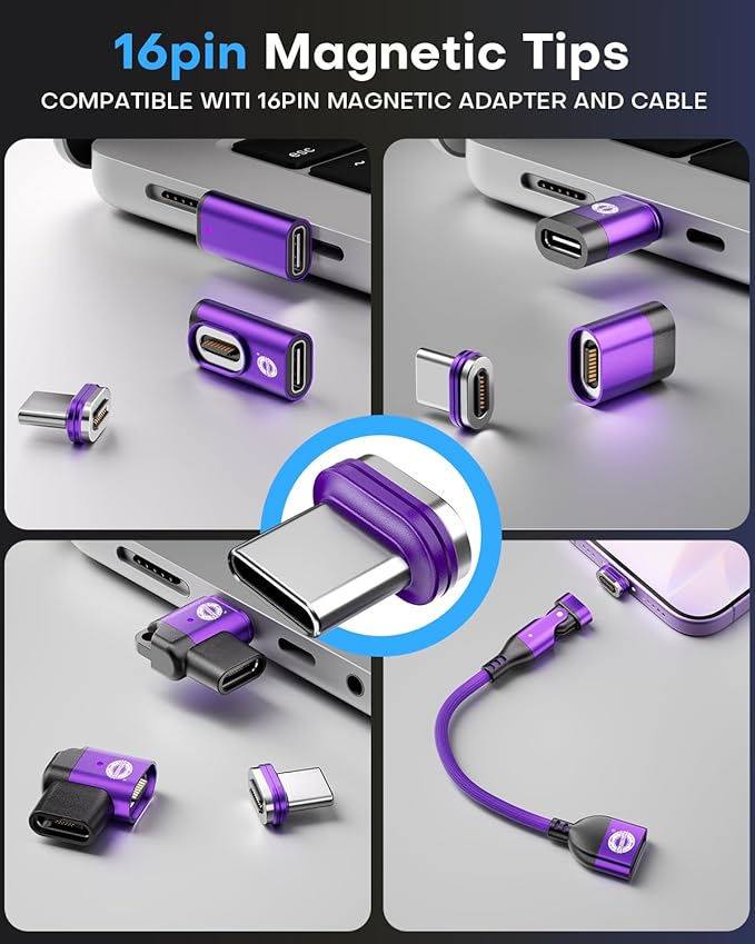 Magnetic 16PIN USBC/TYPEC Tips Terminal Universal 240W PD Fast Charging 480MBPS Compatible with 16-Pin Adapters Cables for NEW Devices