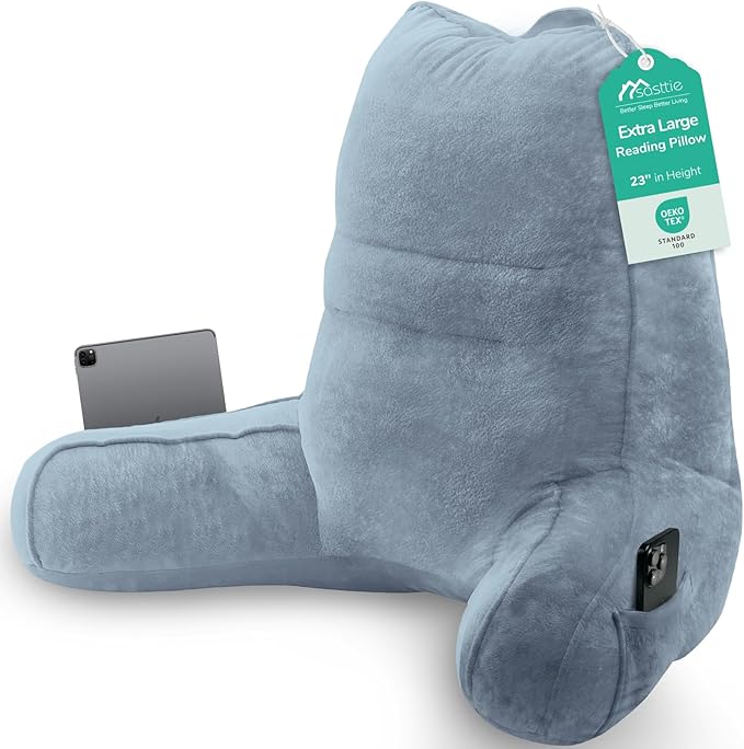 Sasttie Reading Pillow, Pillows for Reading or Relaxing – Ergonomic Support for Head, Neck, Back, and Lumbar, 23-Inch, Greyish Blue