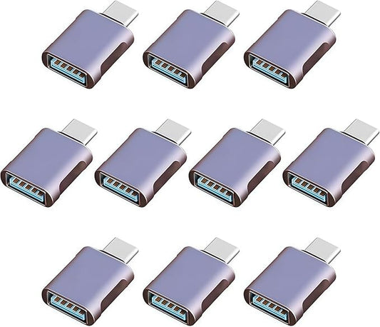10 Pack Up to 10Gbps/120W Usbc to USB Adapter,USA to USB-c adopters,U sb to USB C Connector,Type C Male to a Female Adapter for Charger,Phone 15/16, PC, Laptop, Tablet, Keyboard etc, Navy Blue