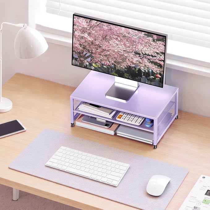 2-Tier Computer Monitor Stand Riser, Desk Organizer for Monitor, Printer & Laptop Stand, Desktop Workspace Organizers for Office Supplies(Purple)