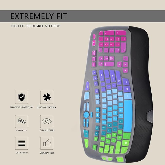 Keyboard Cover for Logitech K350 MK550 MK570 Wireless Wave Keyboard,Colorful Silicone Keyboard Protector Skin for Logitech K350 MK550 MK570 Ergonomic Keyboard Protective Accessories(Utra-Thin)