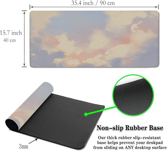 Gaming Mouse Pad Pink Keyboard Mat, Large Mouse Pads Desk Mat for Women Office Desk Pads, Mouse Pad Gaming Non-Slip Rubber Base, 35.4 X 15.7 inch for Work/Game/Office/Home Pastel Color Sky