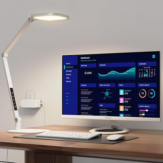 LitONES LED Desk Lamp for Home Office – Professional Eye-Caring Soft Diffused Light, Dimmable Desk Lamp with Adjustable Metal Swing Arm, Memory & Timer, Modern Anti-Glare Table Lamp