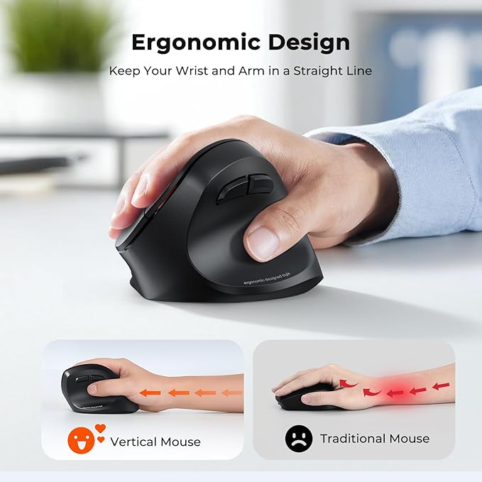 MEETION Ergonomic Mouse, Wireless Bluetooth Vertical Mouse with 3 Multi-Device for Bluetooth(5.3 * 2) & USB-A to USB-C Adapter, 4 DPI 1200-3200 Ergo Mice for Mac/Windows/Laptop/Computer(Large Hands)