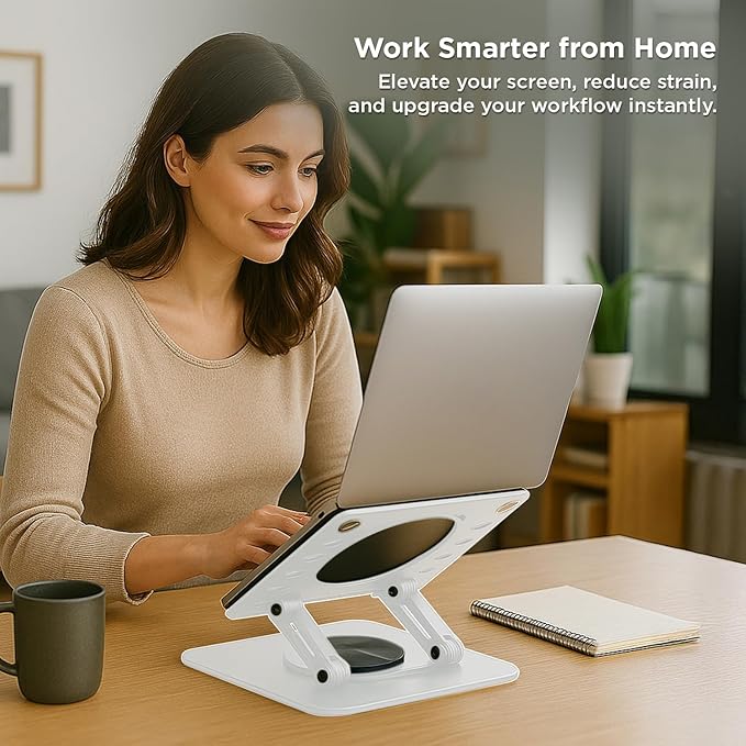 Uncaged Ergonomics Swivel Laptop Stand for Desk, Adjustable Computer iPad Stand for Desk w/ 360 Rotation, Portable Laptop Holder for Home Office Ergonomic Supplies (White)